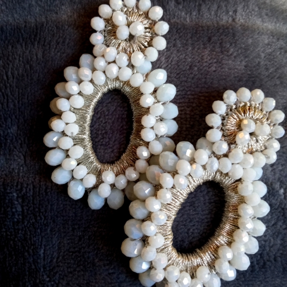 Silver And White Statement Breaded Earrings - image 1